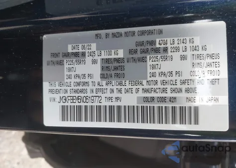 2022 Mazda Cx-5 2.5 S Premium Plus z USA, uszkodzony, nr VIN JM3KFBEM5N0619772